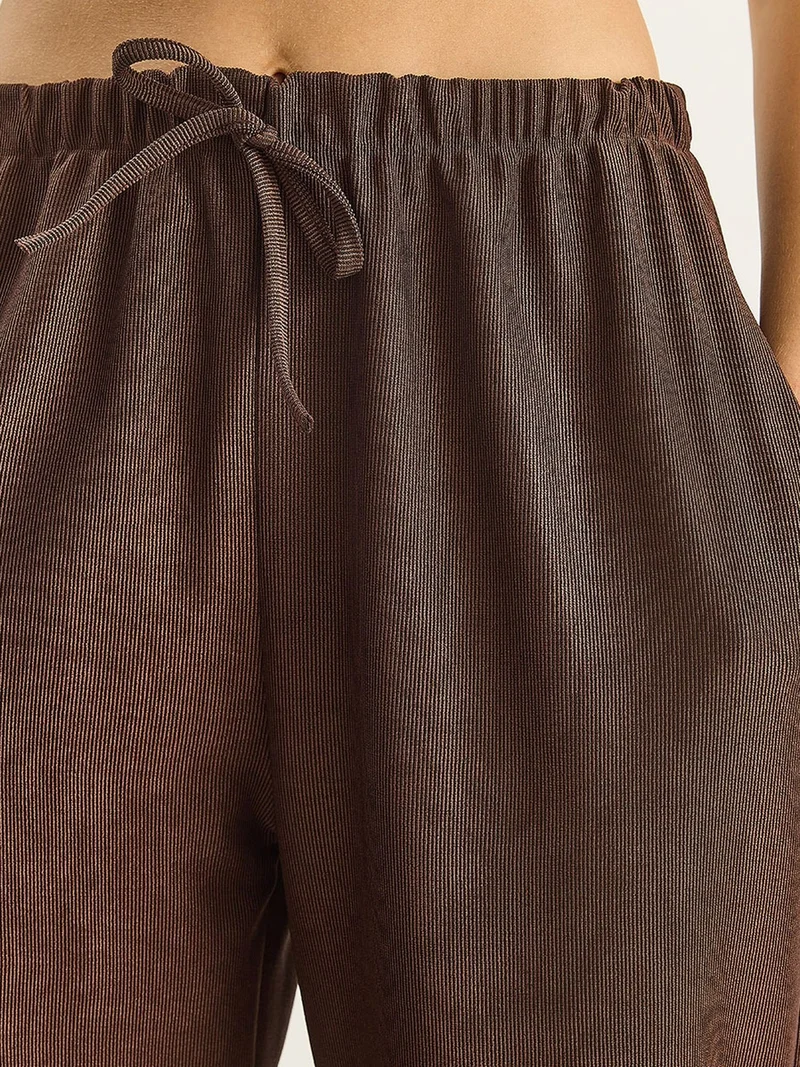Bianco Lucci Dark Mocha Brown LUCCI High Waist Wide Leg Pants for Women | Best Price UAE